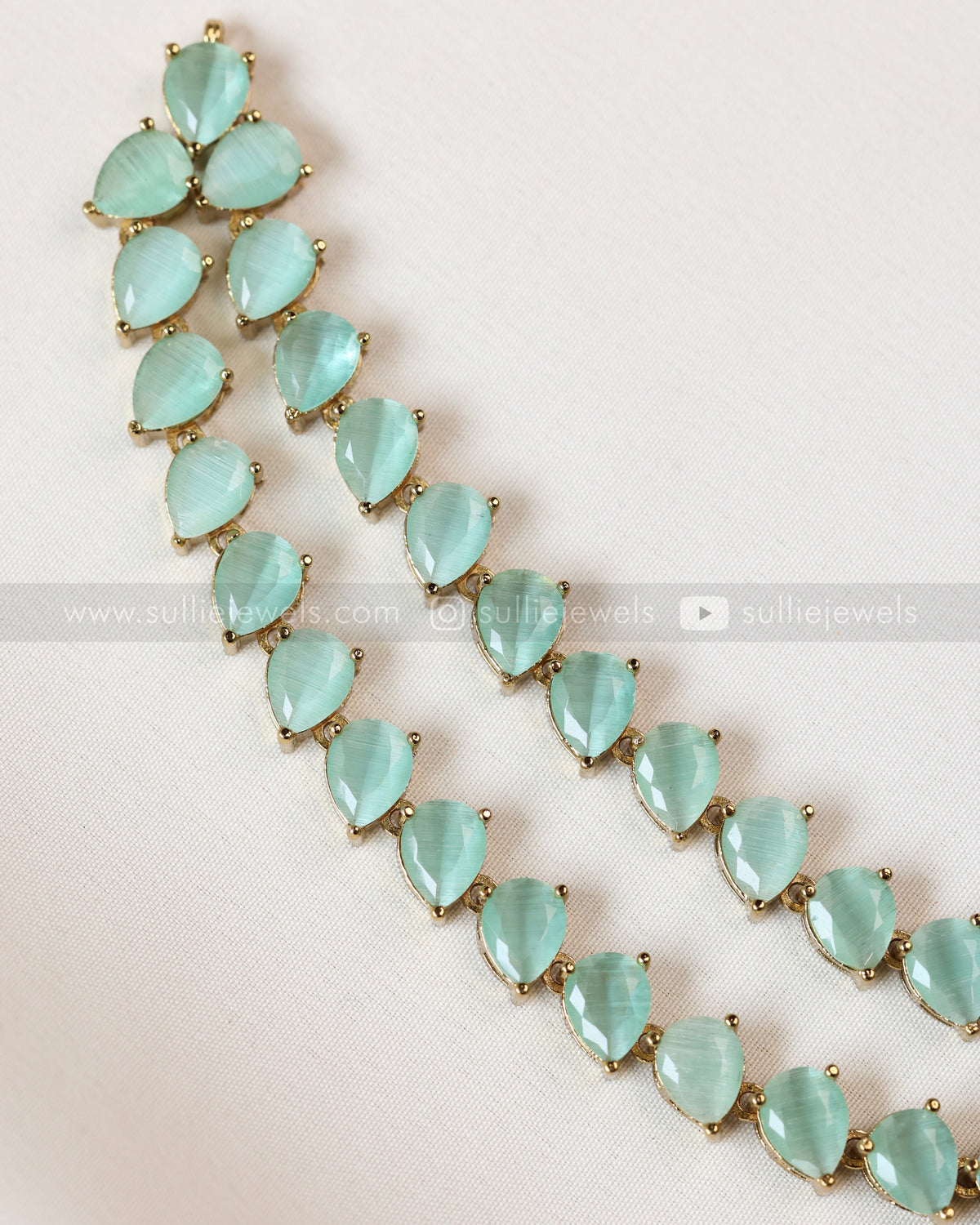 3961 - Raindrop Diamond Lookalike Designer Necklace with Studs - Teal