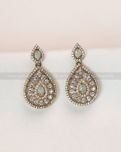 3961 - Raindrop Diamond Lookalike Designer Necklace with Studs - Teal