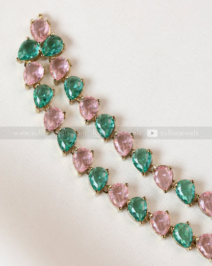 3965 - Pastel Raindrop Diamond Lookalike Designer Necklace with Studs
