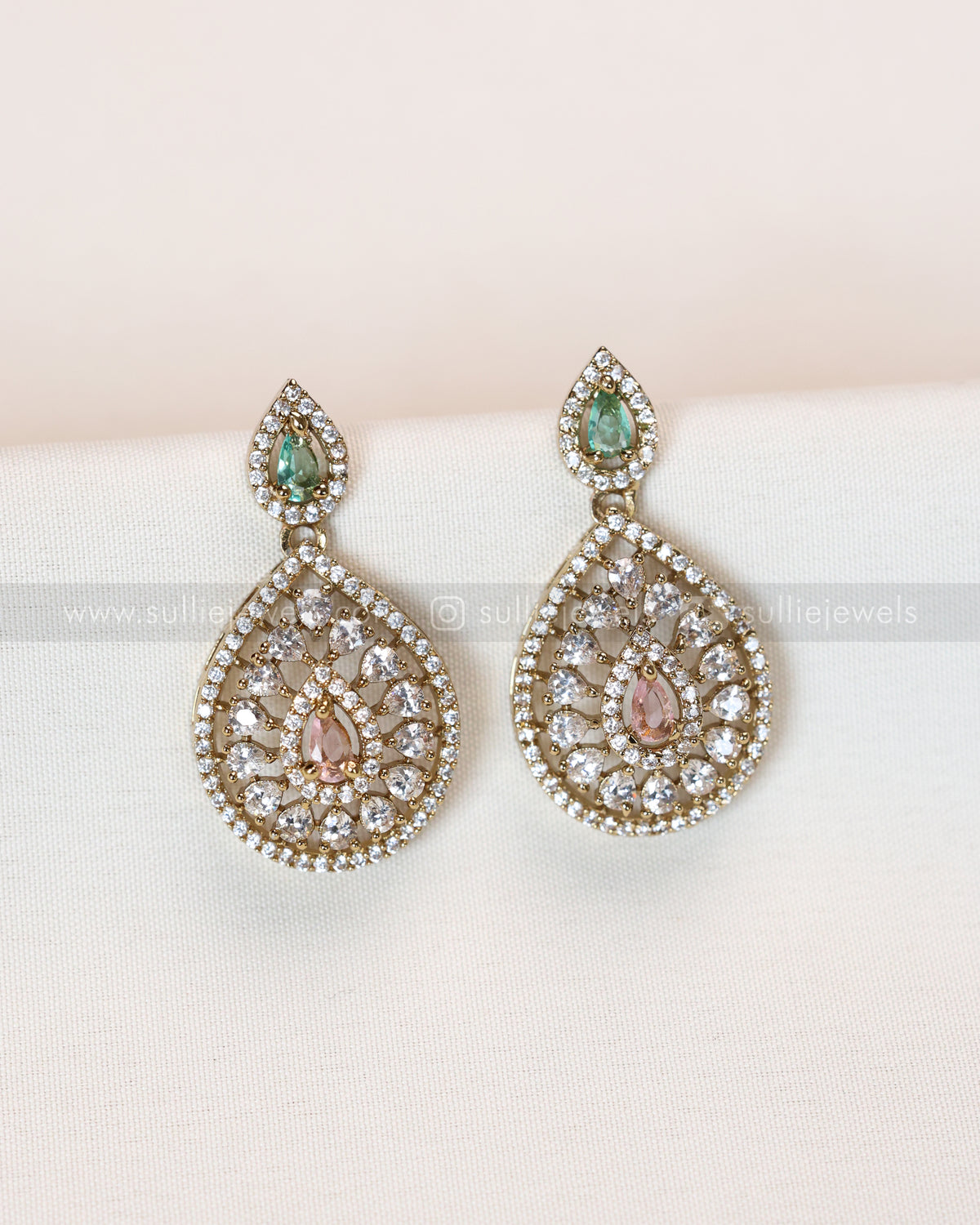 3965 - Pastel Raindrop Diamond Lookalike Designer Necklace with Studs