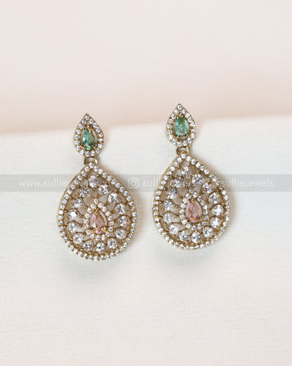 3965 - Pastel Raindrop Diamond Lookalike Designer Necklace with Studs
