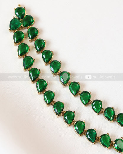3963 - Raindrop Diamond Lookalike Designer Necklace with Studs - Green