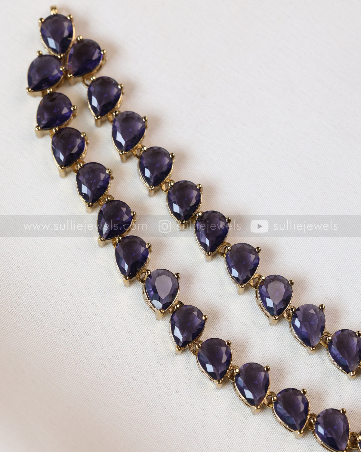 3964 - Raindrop Diamond Lookalike Designer Necklace with Studs - Violet