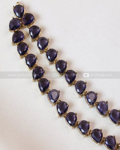 3964 - Raindrop Diamond Lookalike Designer Necklace with Studs - Violet
