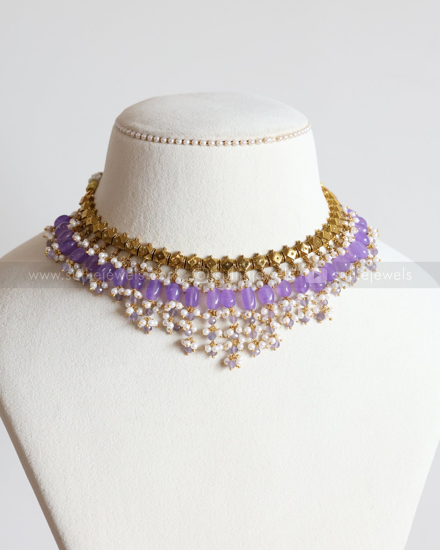 3676 - Lilac Guttapusalu Designer Necklace with Stud