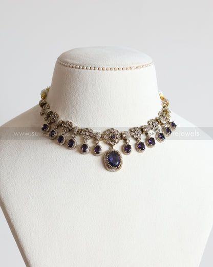 3711 - Violet Premium Victorian Pendant Necklace with Earring