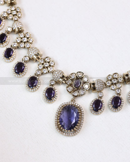 3711 - Violet Premium Victorian Pendant Necklace with Earring