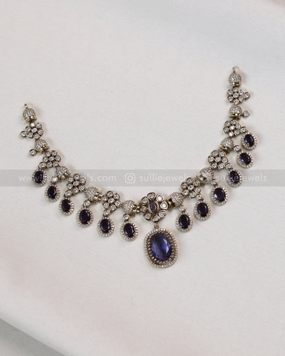 3711 - Violet Premium Victorian Pendant Necklace with Earring