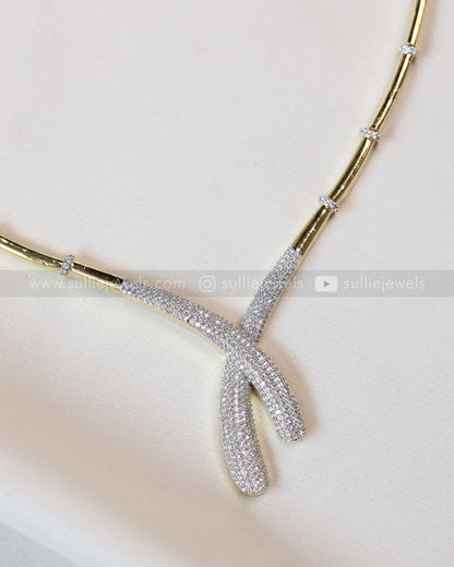 3970 - Diamond Asymmetrical Designer Necklace with Raindrop Studs