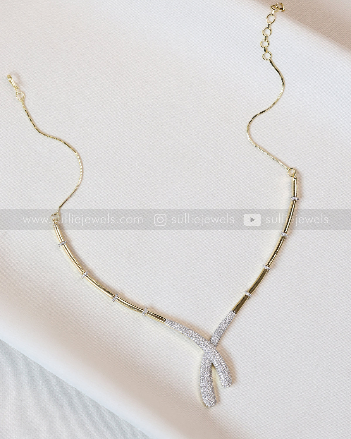 3970 - Diamond Asymmetrical Designer Necklace with Raindrop Studs