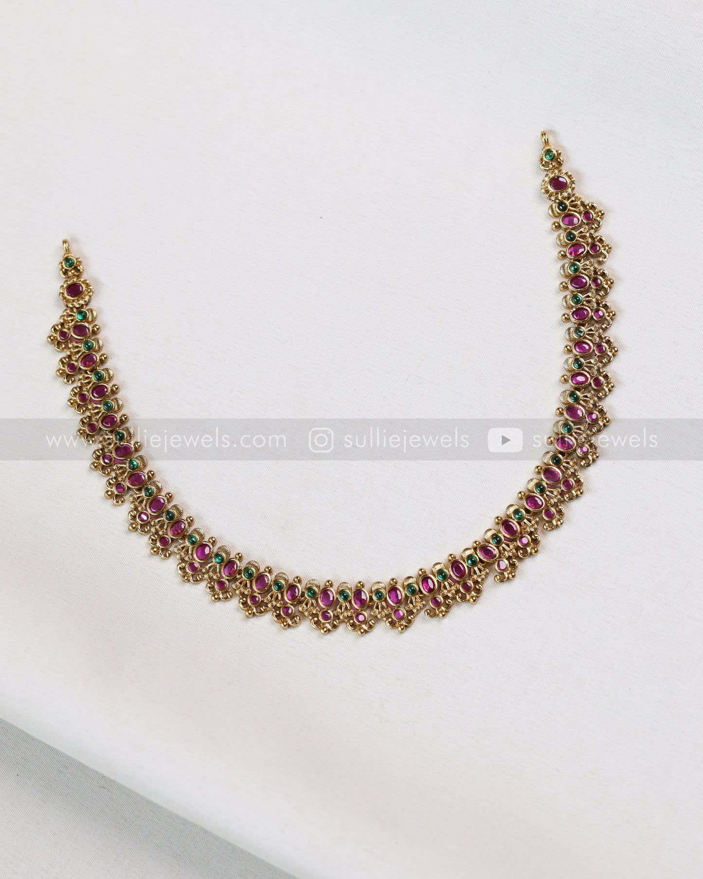 3666 - Ruby Gold Stone Minimal Necklace with Stud