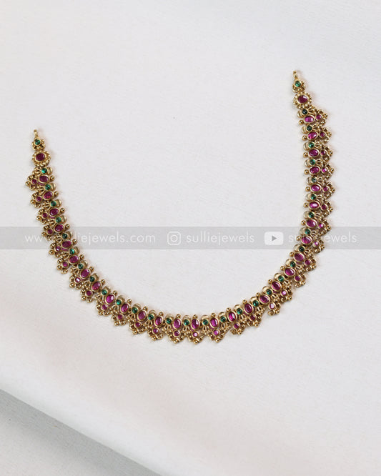 3666 - Ruby Gold Stone Minimal Necklace with Stud