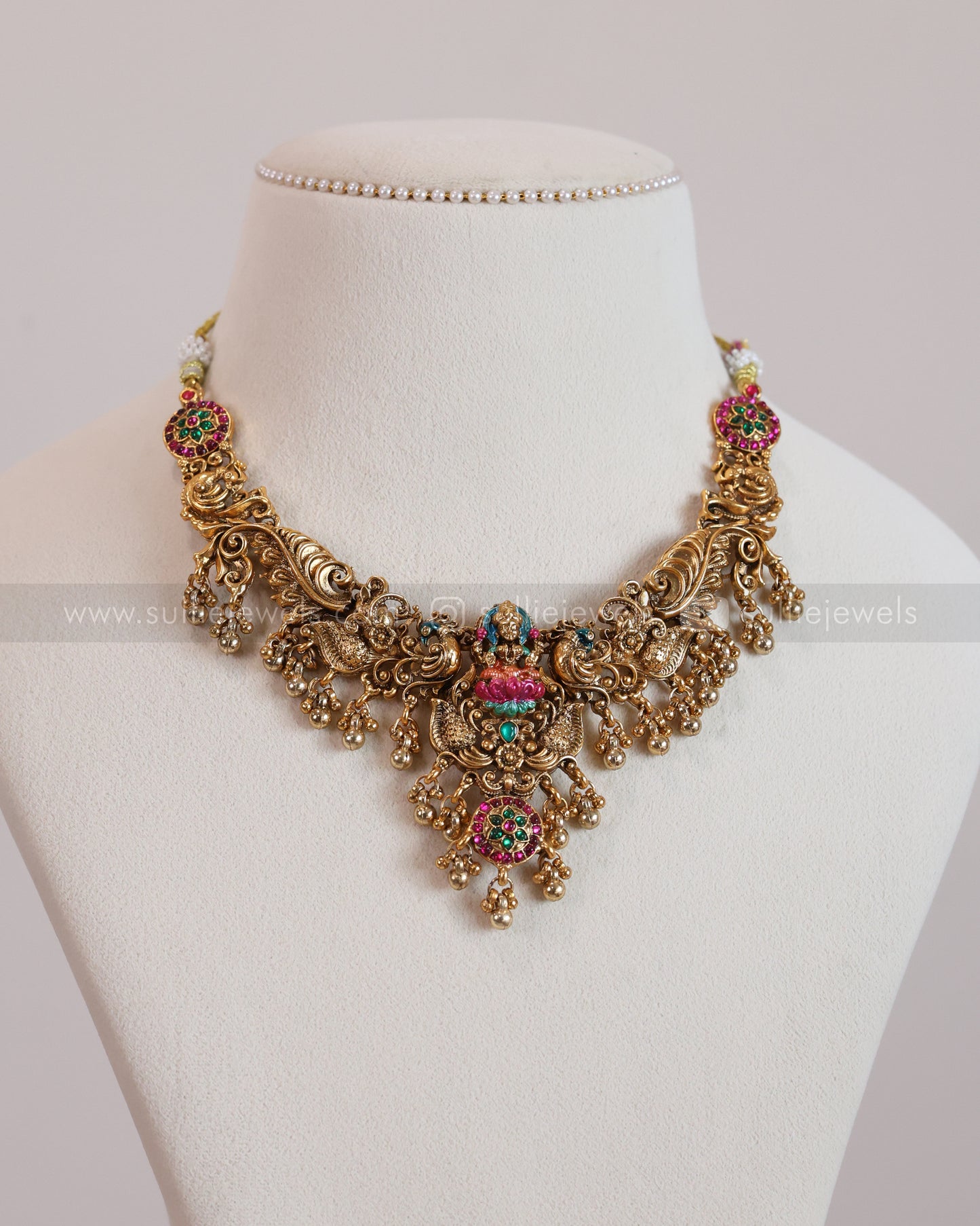 3756 - Sullie Basic - Designer Meenakari Lakshmi Necklace with Jhumka