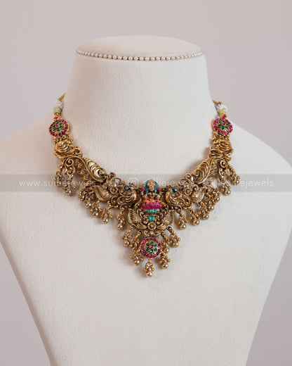 3756 - Sullie Basic - Designer Meenakari Lakshmi Necklace with Jhumka