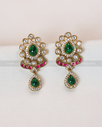 3969 - Green Centre Stone Jadau Kundan Premium Necklace with Earring