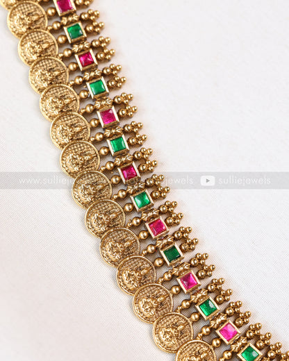 7168 - Multicolour Stone Coin Premium Haarm with Gold Jhumka