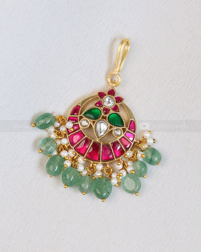 Premium Jadau Chandbali Tikka with Mint beads