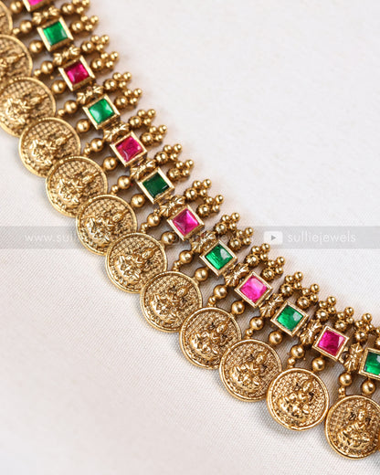 7168 - Multicolour Stone Coin Premium Haarm with Gold Jhumka