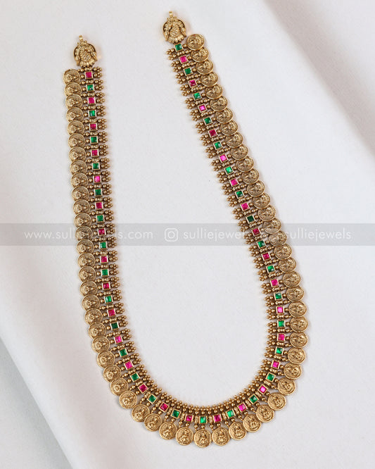 7168 - Multicolour Stone Coin Premium Haarm with Gold Jhumka