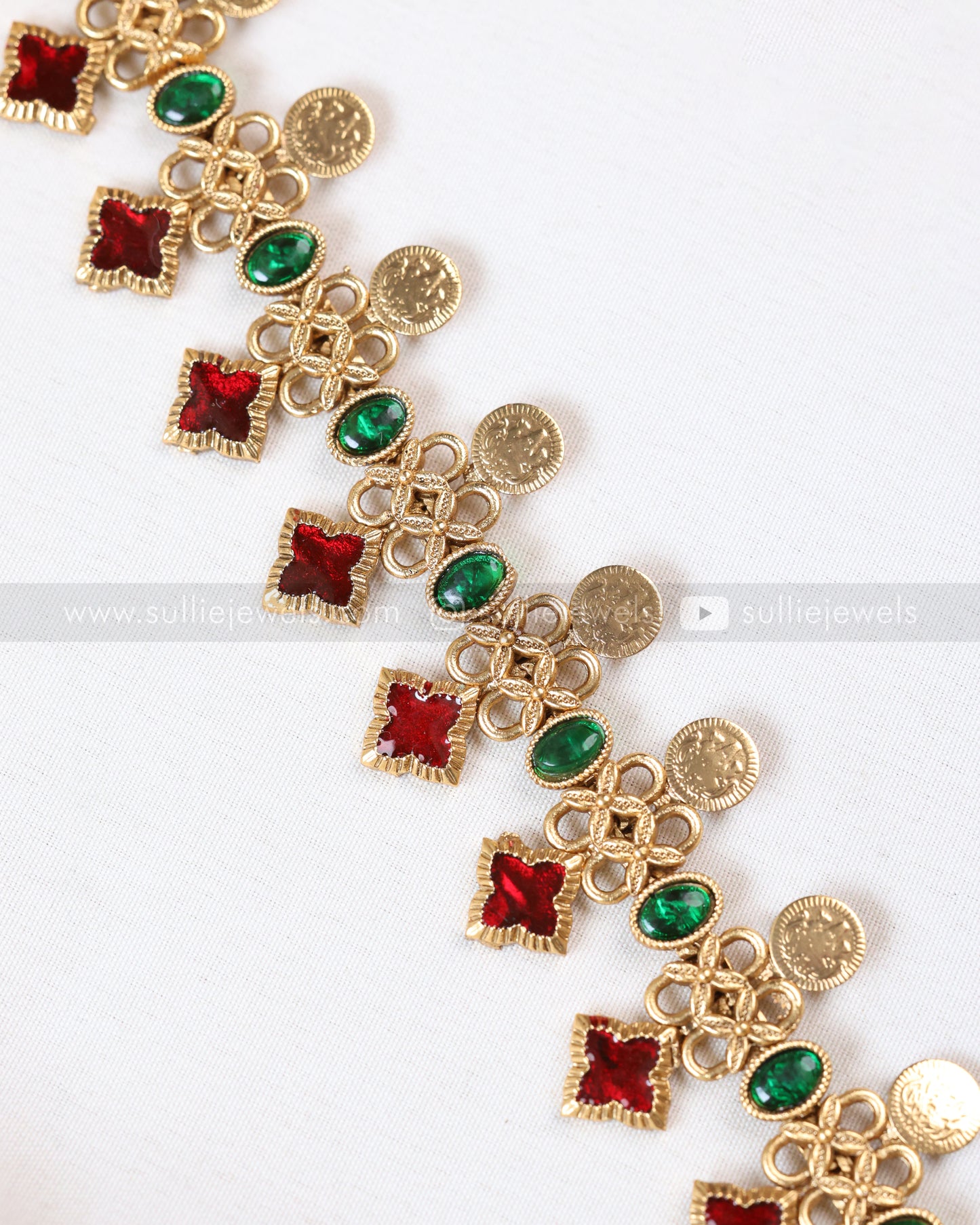 7179 - Sullie Basic - Coin & Ruby Palakka Long Chain with Jhumka