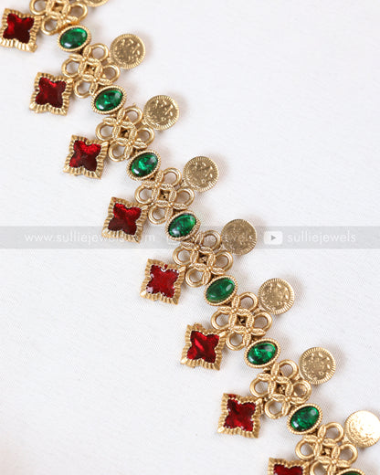 7179 - Sullie Basic - Coin & Ruby Palakka Long Chain with Jhumka