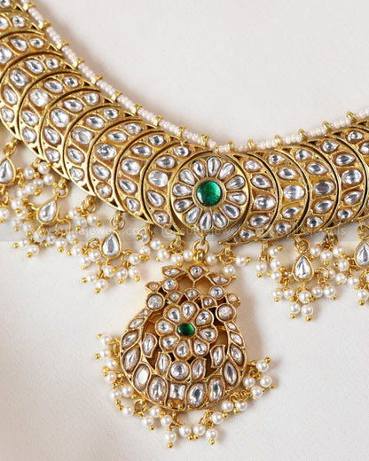 3867 - Premium White Jadau Kemp Pearl Necklace with Earrings