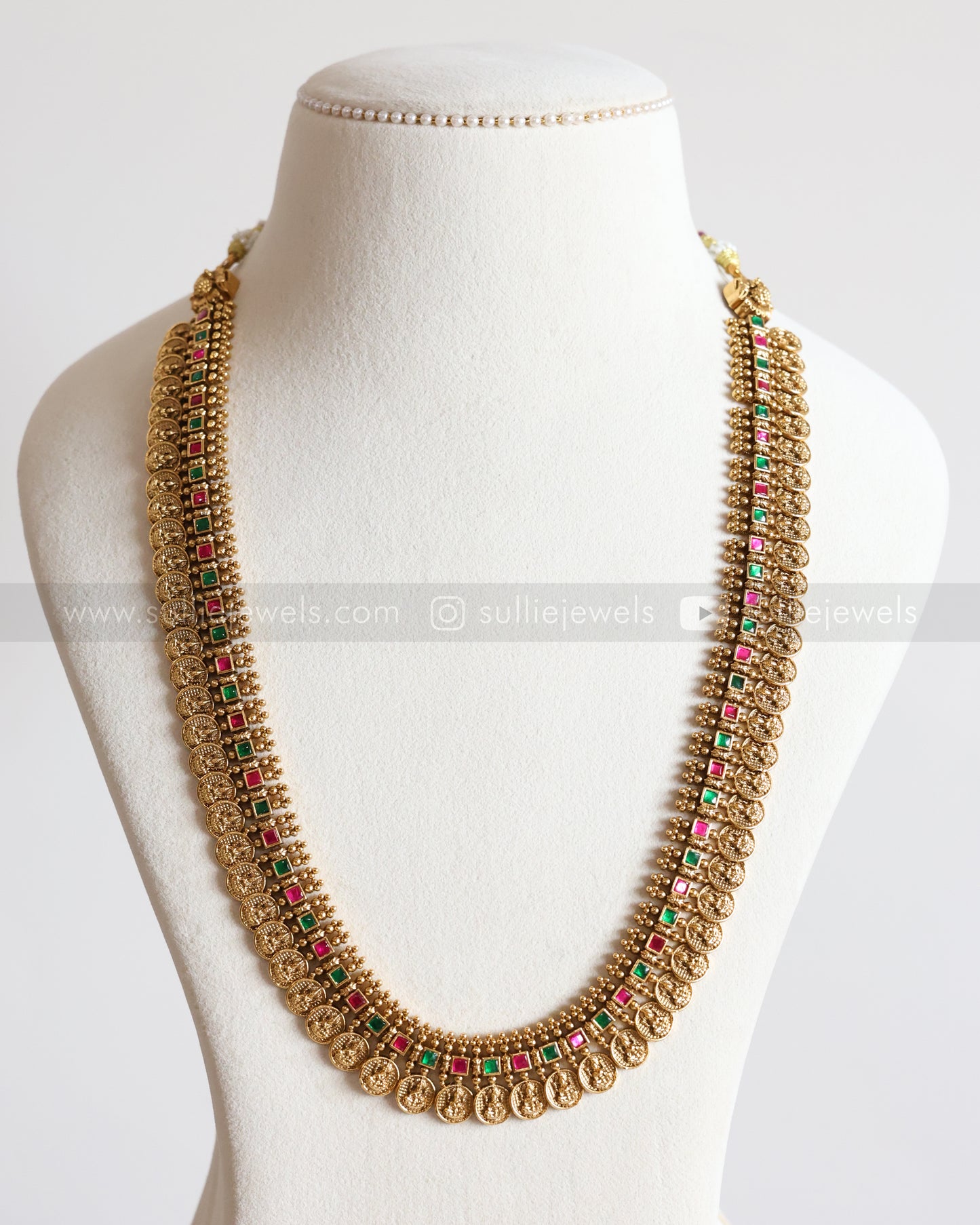 7168 - Multicolour Stone Coin Premium Haarm with Gold Jhumka