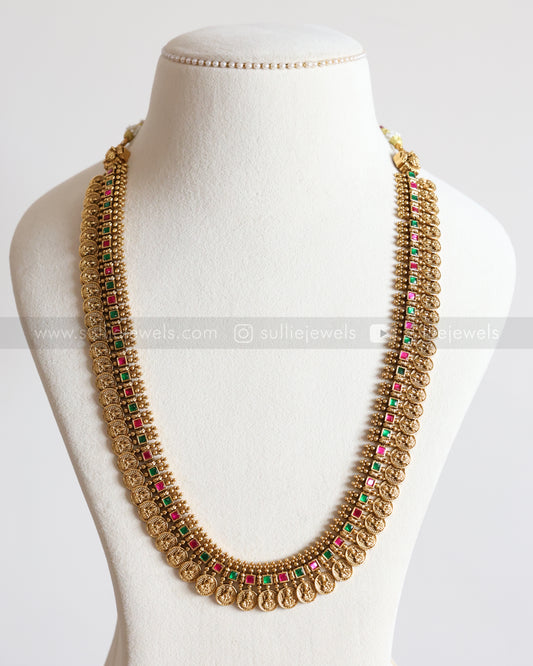 7168 - Multicolour Stone Coin Premium Haarm with Gold Jhumka