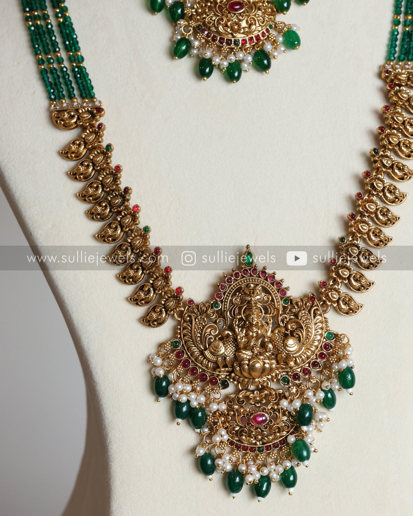 Sullie Basic - Mango Design Green Beads Goddess Bridal Combo ( 3 piece )