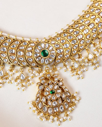 3867 - Premium White Jadau Kemp Pearl Necklace with Earrings