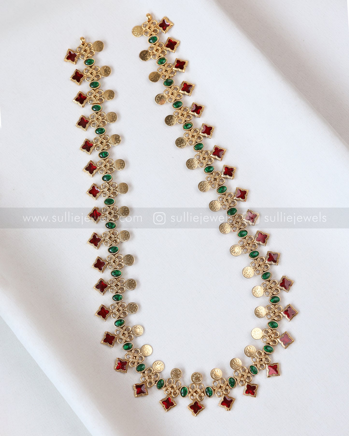 7179 - Sullie Basic - Coin & Ruby Palakka Long Chain with Jhumka