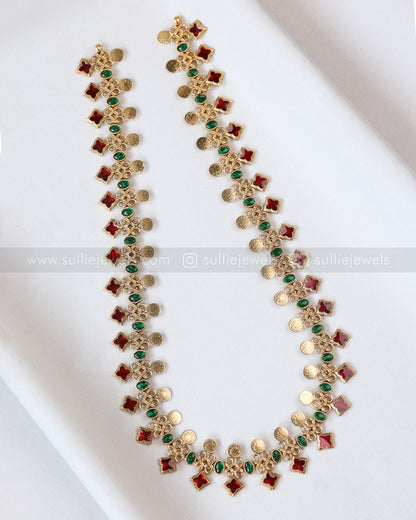 7179 - Sullie Basic - Coin & Ruby Palakka Long Chain with Jhumka