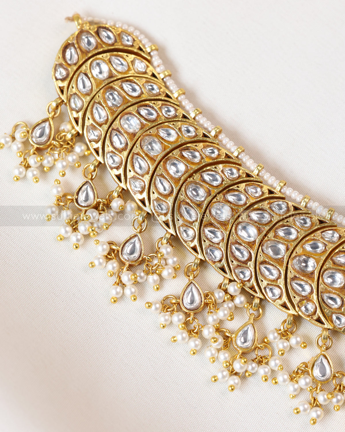 3867 - Premium White Jadau Kemp Pearl Necklace with Earrings