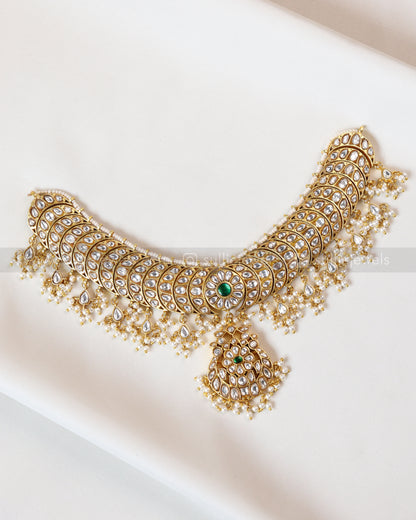 3867 - Premium White Jadau Kemp Pearl Necklace with Earrings