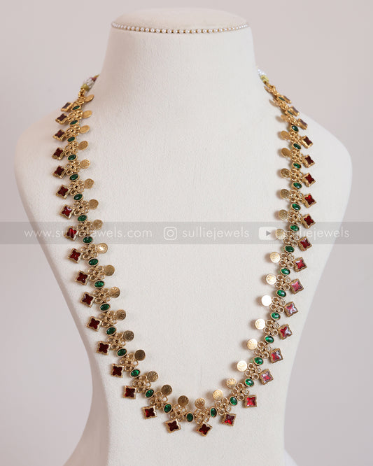 7179 - Sullie Basic - Coin & Ruby Palakka Long Chain with Jhumka