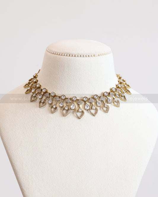 3667 - Designer AD Raindrop Polki Necklace with Earrings