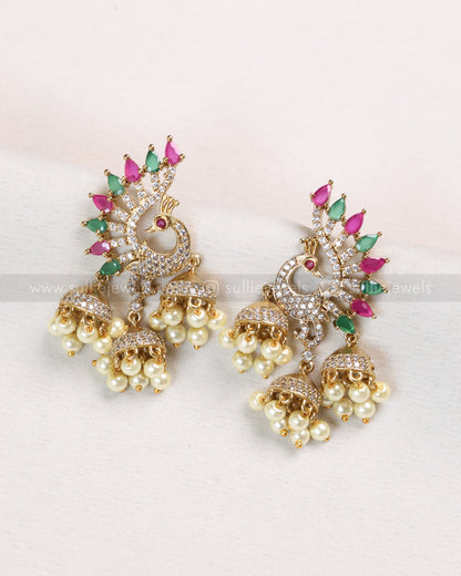 E1201 - Ruby Green AD Peacock Earring with Hanging