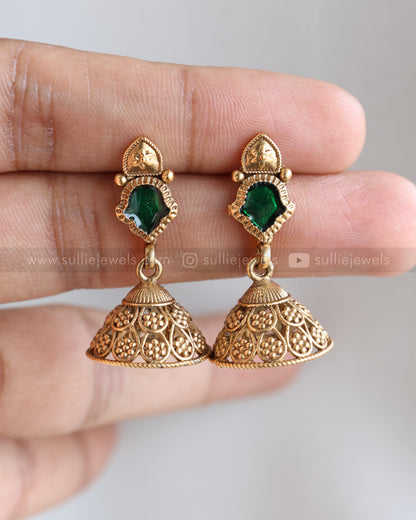 7178 - Sullie Basic - Green Palakka & Coin Long Chain with Jhumka
