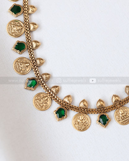 7178 - Sullie Basic - Green Palakka & Coin Long Chain with Jhumka