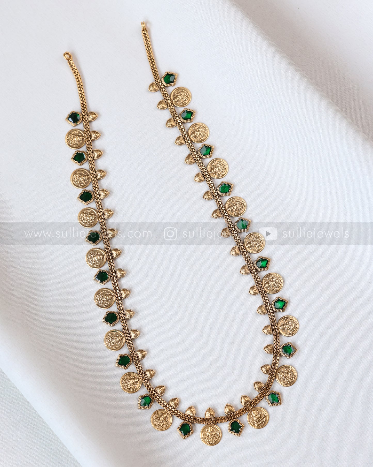 7178 - Sullie Basic - Green Palakka & Coin Long Chain with Jhumka