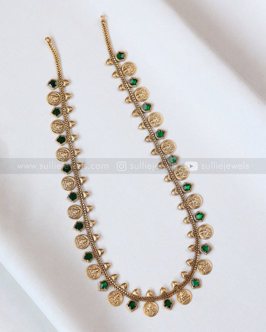 7178 - Sullie Basic - Green Palakka & Coin Long Chain with Jhumka