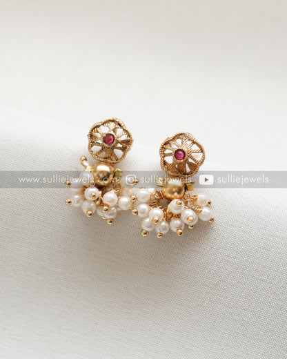 Sullie Basic - Red Stone Pearl Neckace with Stud