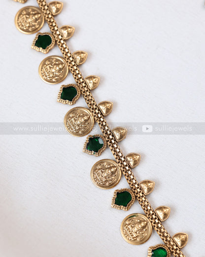 7178 - Sullie Basic - Green Palakka & Coin Long Chain with Jhumka