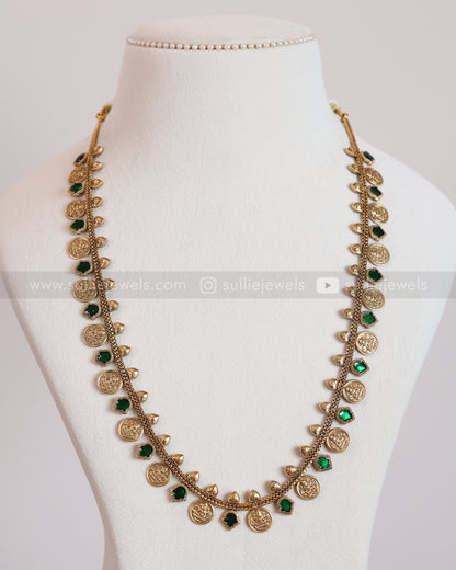7178 - Sullie Basic - Green Palakka & Coin Long Chain with Jhumka