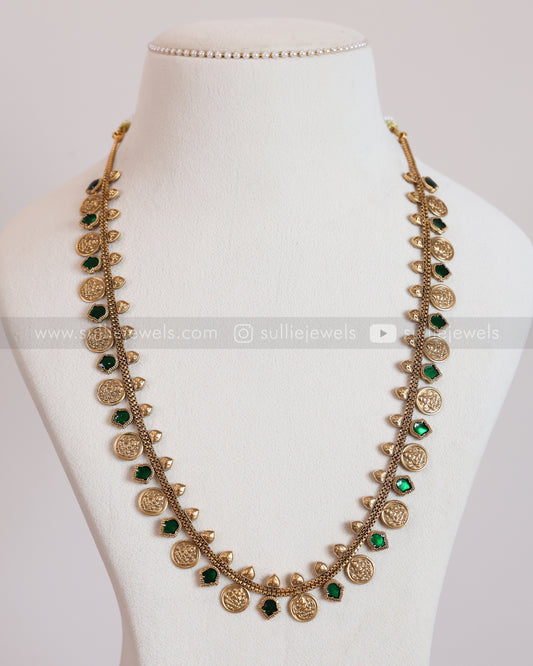 7178 - Sullie Basic - Green Palakka & Coin Long Chain with Jhumka