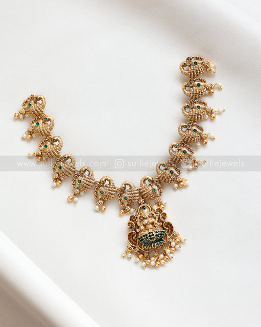 Sullie Basic - Goddess & Peacock Green Stone Necklace with Earrings