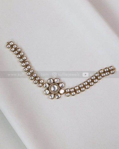 3678 - Flower Design Polki Necklace with Stud
