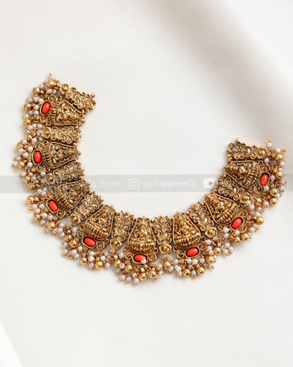 Sullie Basic - Coral Stone Lakshmi Necklace with Earring