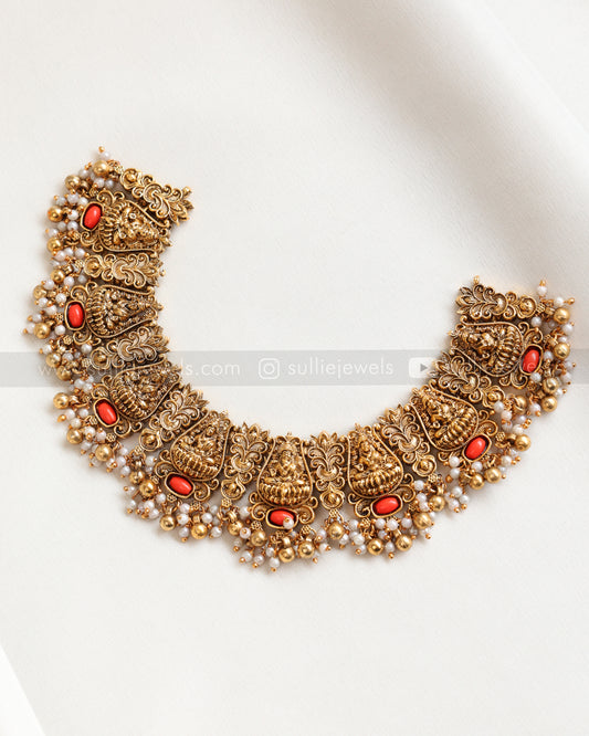 Sullie Basic - Coral Stone Lakshmi Necklace with Earring