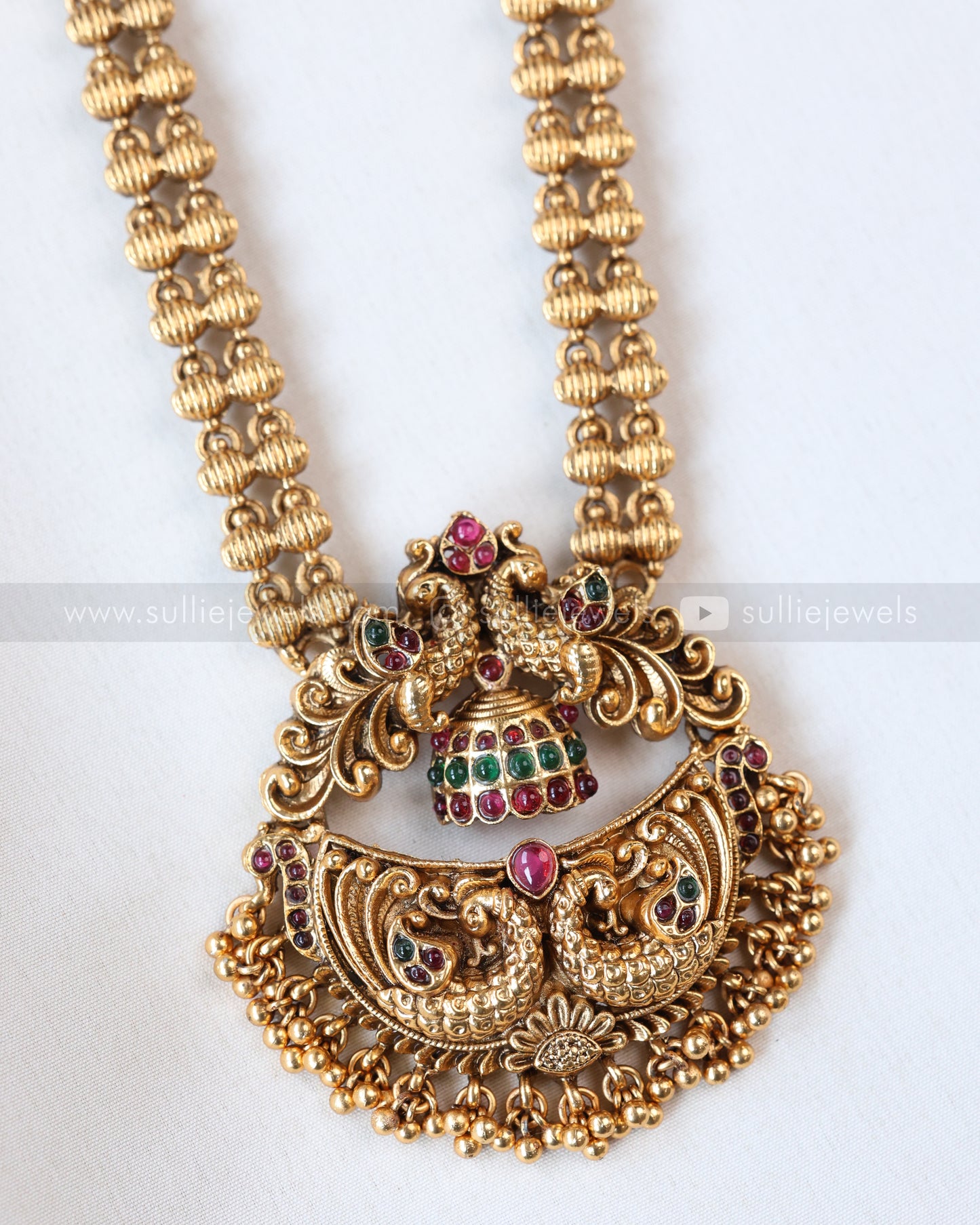 7181 - Peacock Pendant Long Chain / Haram with Jhumka